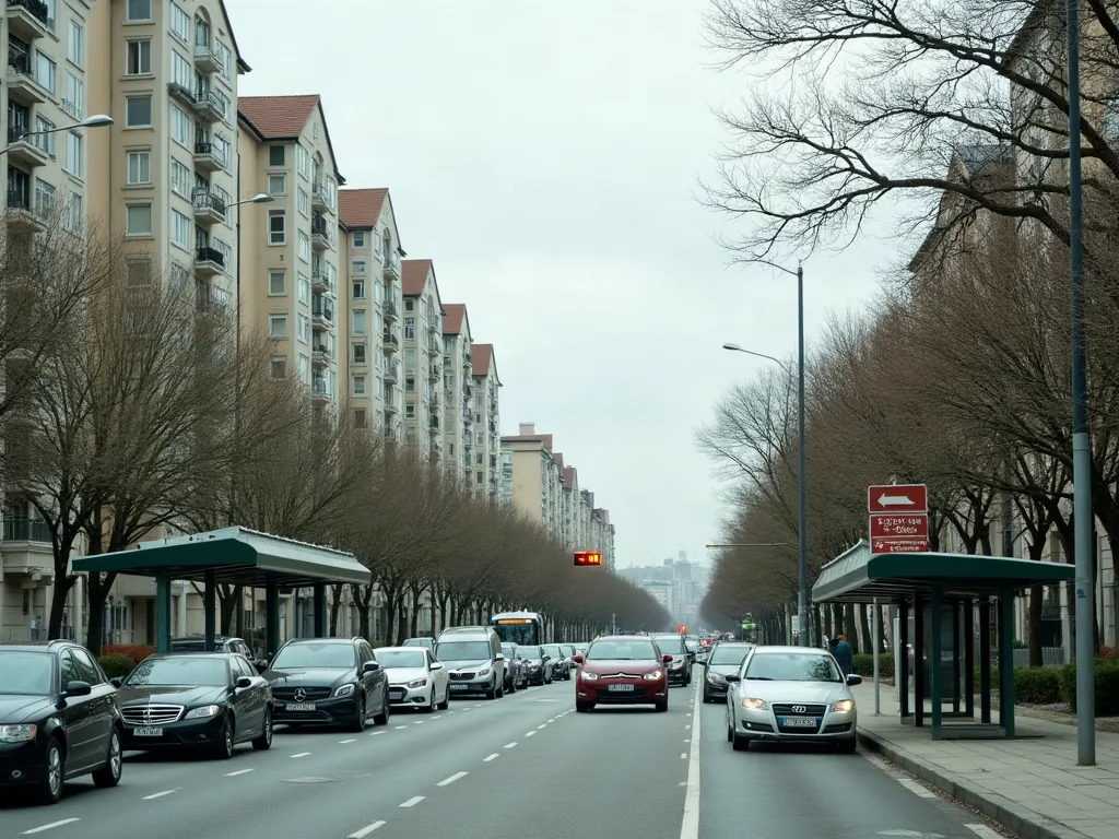 Boulevard circulant en heure de pointe près d'immeubles résidentiels à Neuilly-sur-Seine