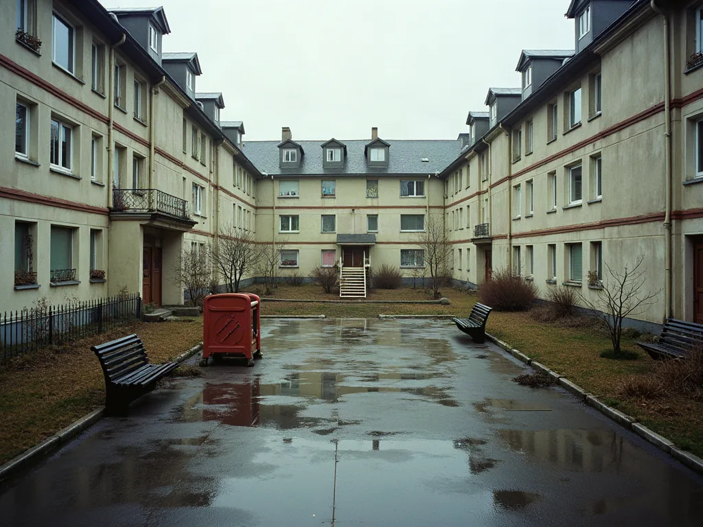 Clamart : quels quartiers éviter et pourquoi, en 2026 Cour d'immeuble dans un quartier résidentiel après la pluie