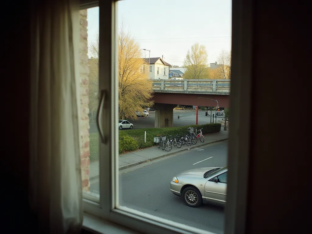 Vue depuis un appartement sur une rue résidentielle proche d'une gare à Massy