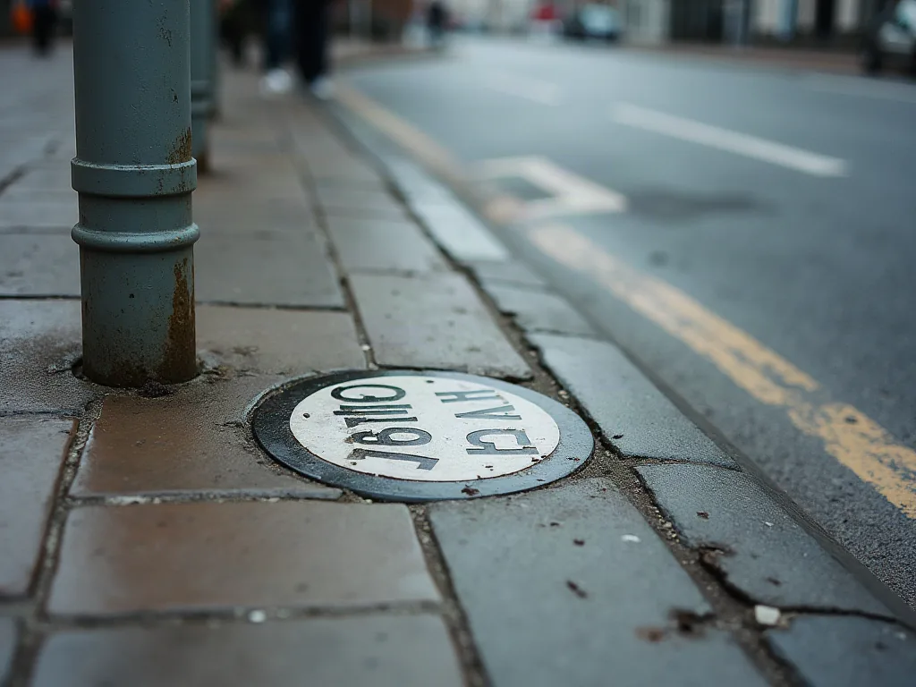 Trottoir et bordure de rue dans un quartier résidentiel dense
