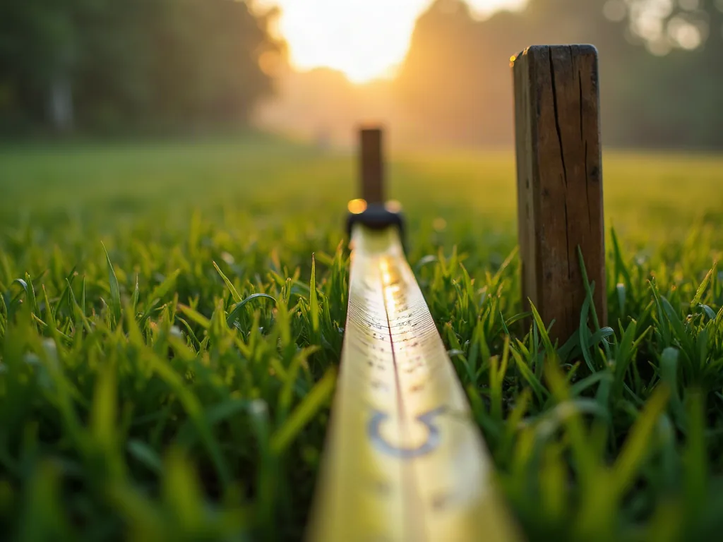 1 hectare en m2 : la conversion exacte (et comment vraiment se le représenter) Mètre ruban de géomètre déroulé sur l'herbe pour mesurer un terrain