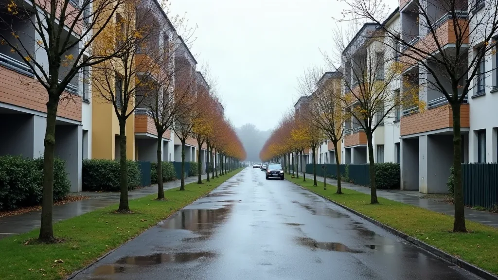 Les Minguettes sont-elles vraiment dangereuses ? Ce que révèlent les chiffres Rue résidentielle rénovée du quartier des Minguettes après la pluie