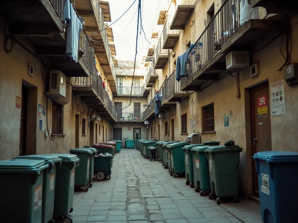 Quartiers à éviter à Perpignan : ce que révèlent vraiment les chiffres Cour intérieure d'un immeuble collectif avec linge séchant et poubelles débordantes