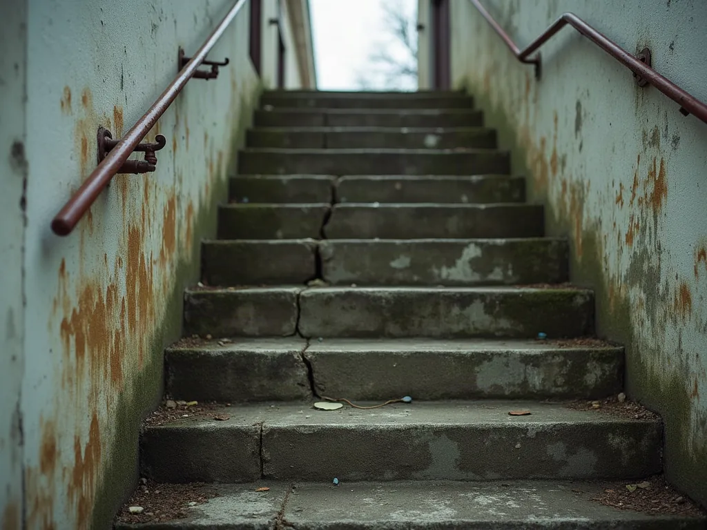 Quartiers à éviter à Perpignan : ce que révèlent vraiment les chiffres Escalier extérieur étroit d'un immeuble ancien, murs fissurés et teintés de moisissures
